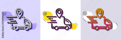 Delivery truck line icon. Halftone dotted pattern. Gradient icon with grain shadow. Courier location sign. Order delivery symbol. Line delivery truck icon. Various designs. Vector