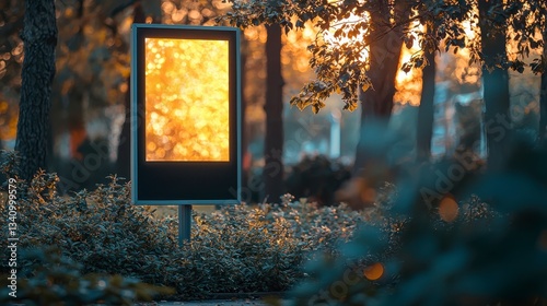 Outdoor Mockup of Billboard Stand Surrounded by Nature at Sunset