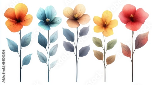 Colorful Floral Graphic with Leaves for Creative Projects and Posters
