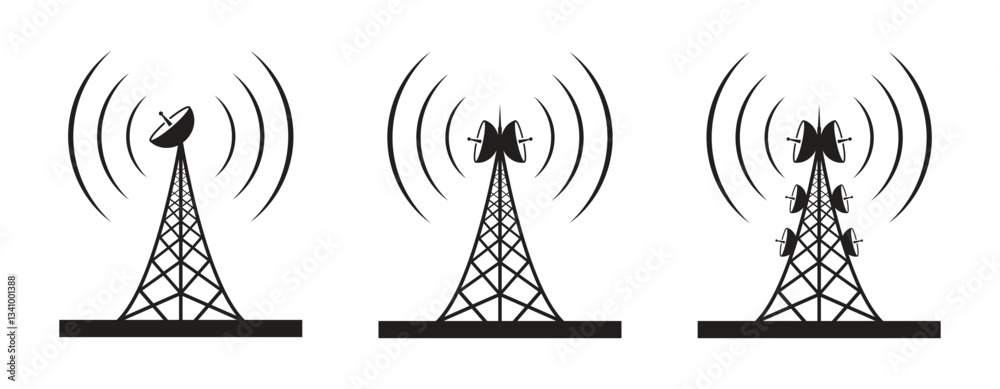 Wireless communication signal connection tower vector icon, and others. Vector illustration Wireless communication signal connection tower vector icon, and others. Vector illustration