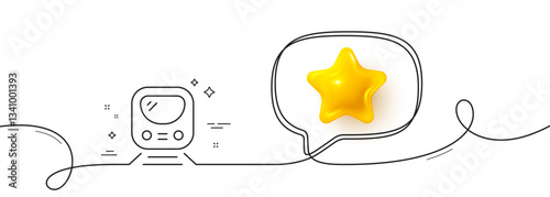 Metro line icon. Continuous line with 3d star. Subway underground transport sign. Train railway symbol. 3d star in speech bubble. Metro single line ribbon. Loop curve pattern. Vector