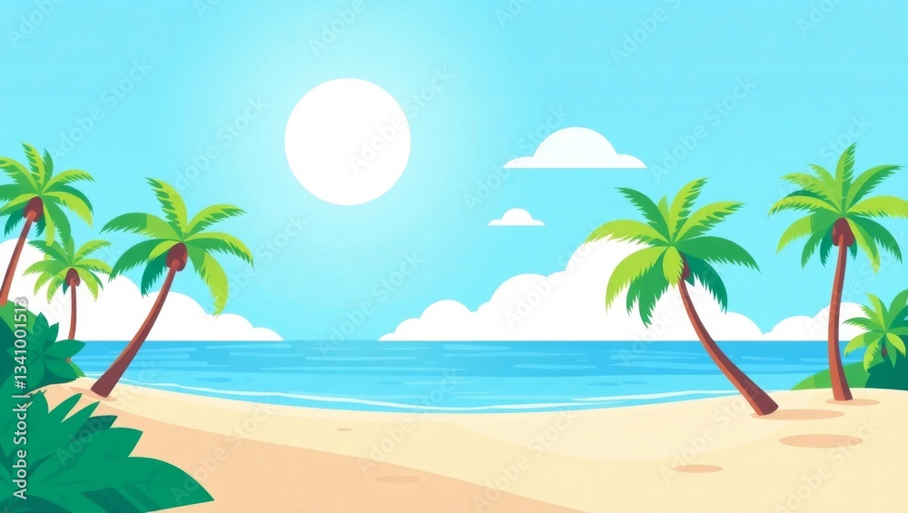Fototapeta premium lat Illustration of a Tropical Beach Scene
