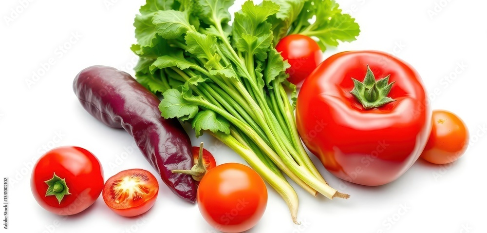 A vibrant, fresh vegetable, perfectly isolated on a pure white background, ingredient, closeup A vibrant, fresh vegetable, perfectly isolated on a pure white background, ingredient, closeup