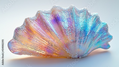 Iridescent Seashell on White Background with Colorful Details