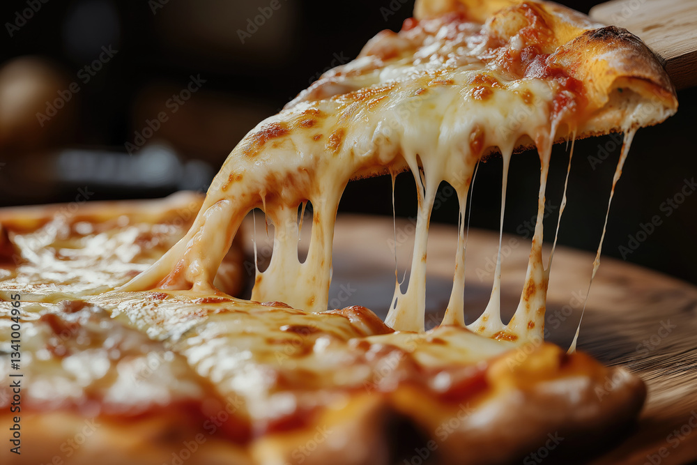 Delicious cheese pizza being served with melting mozzarella