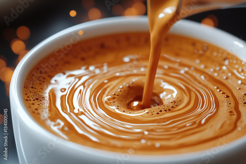 Obraz na płótnie Creamy caramel sauce swirls in a bowl captured in warm light w salonie