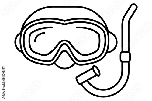 Diving mask and snorkel minimalist line art vector illustration.