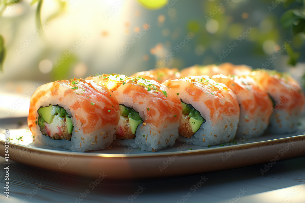 Delicious sushi rolls prepared with fresh ingredients