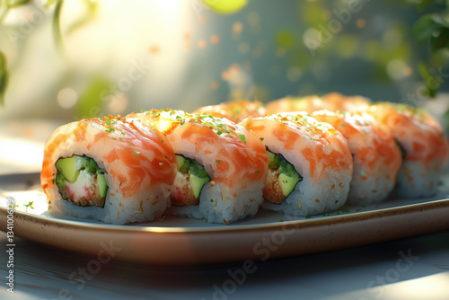 Obraz na płótnie Delicious sushi rolls prepared with fresh ingredients w salonie