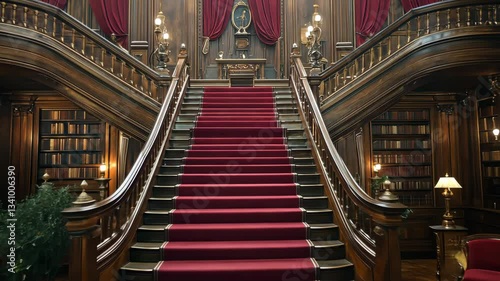 Grand Staircase in a Luxurious Mansion Library