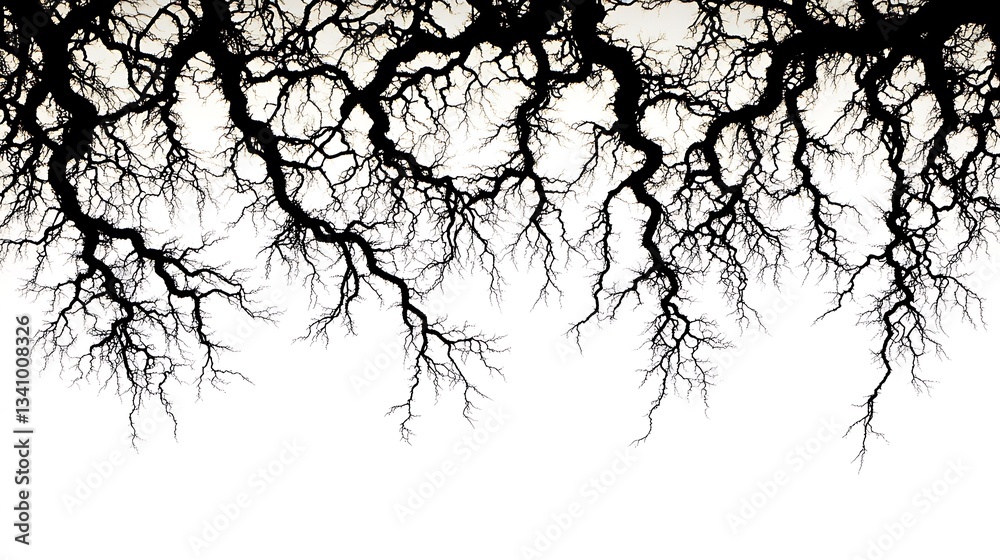 Fototapeta premium Dark tree branches silhouetted against a bright white background