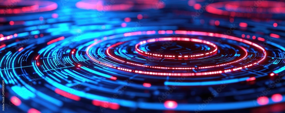 Fototapeta premium Cybersecurity and technology in network security concept. Abstract digital technology background with glowing circles.