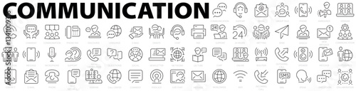 Communication icons set. Discussion, speech bubble, phone, chat, metting, support, call, email, connection and more. Vector illustration