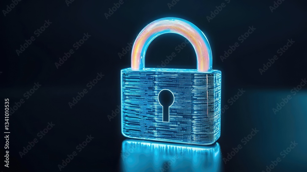 Fototapeta premium Cybersecurity and technology in network security concept. A glowing digital lock symbolizing security and protection.