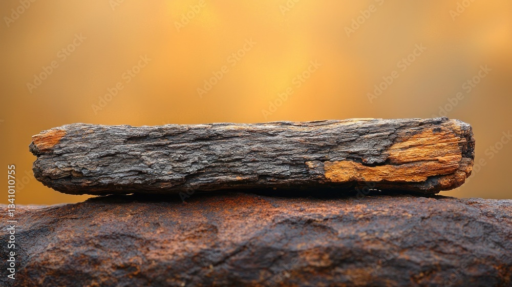 Fototapeta premium Rustic wood piece on weathered rock