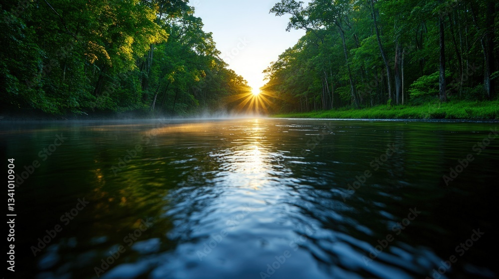 Obraz premium Serene sunrise over a tranquil river