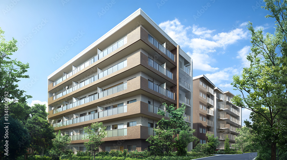 Fototapeta premium residential building in the city , modern residential building , modern residential building in barcelona spain