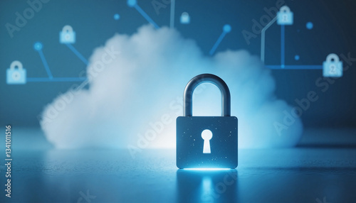 Obraz na płótnie Cloud Security and Data Protection Concept with Digital Lock and Network Connections w salonie