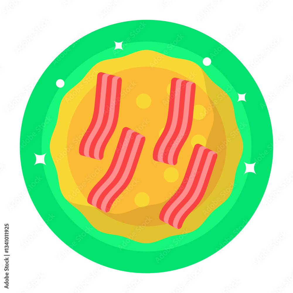Fototapeta premium Speckpfannkuchen concept, savory pancake combined with cubes or strips bacon vector icon design, German cuisine symbol Germany Serving Platter sign European gastronomy food culture stock illustration 