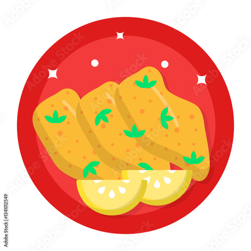Schnitzel with lemon and herbs concept, Havaijinleike or  Wieninleike vector icon design, German cuisine symbol, Germany Serving Platter sign, European gastronomy food culture stock illustration 
