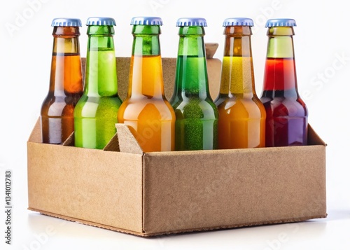 Macro Close-up of a Six-Pack of Beer in a Cardboard Box - Doodle Style Illustration
