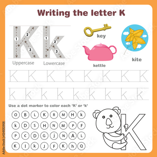 Illustrator of writing the letter k worksheet