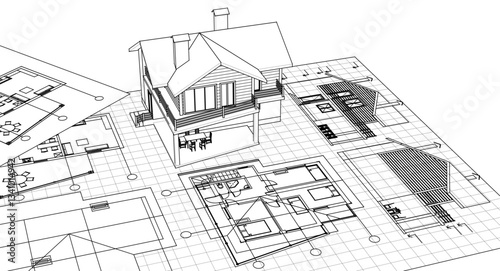 residential house plan 3d illustration