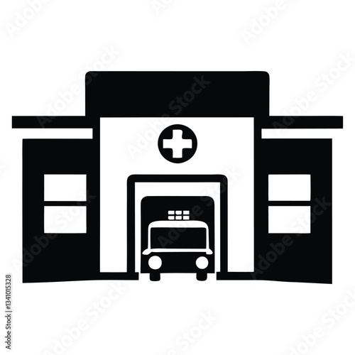 Hospital silhouette vector building icons Clinic black on white background.
