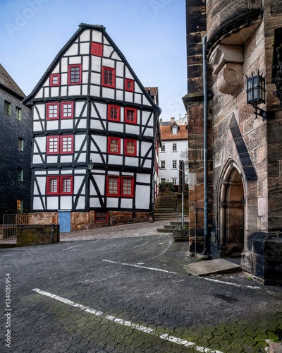 Charming half-timbered house in a European town.