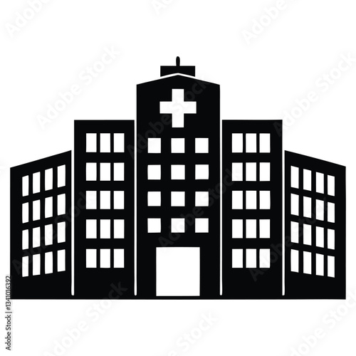 Hospital silhouette vector building icons Clinic black on white background.