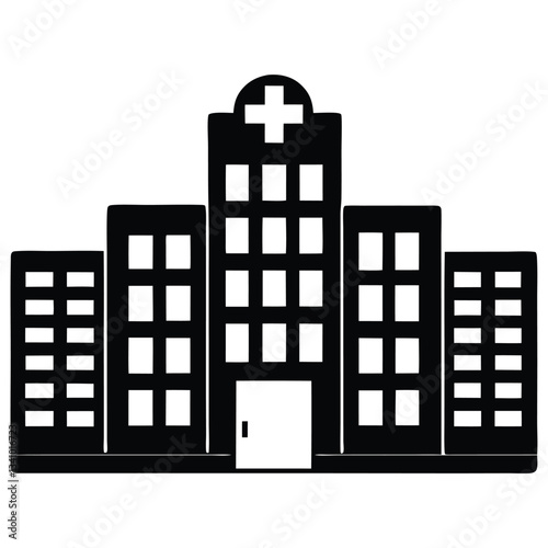 Hospital silhouette vector building icons Clinic black on white background.