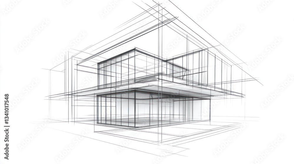 Modern House Architectural Sketch, Use for Design Ideas Modern House Architectural Sketch, Use for Design Ideas