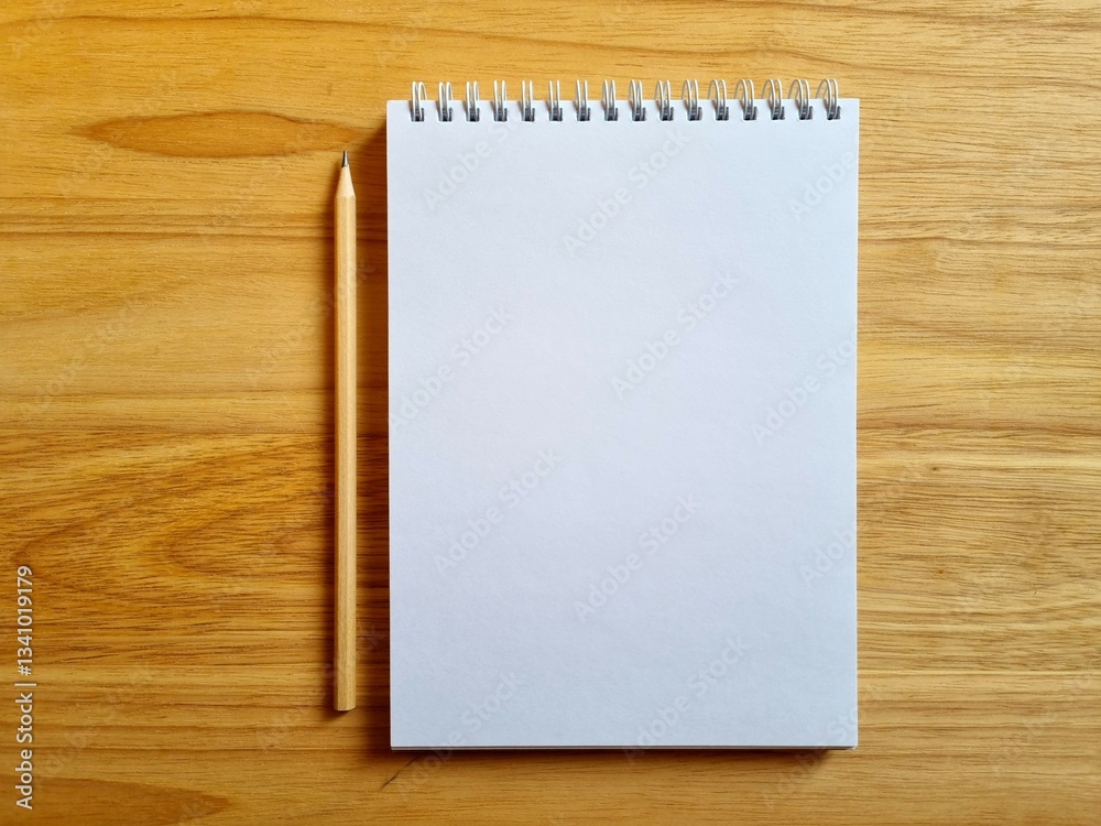 Blank notebook and simple pencil on wooden background Blank notebook and simple pencil on wooden background