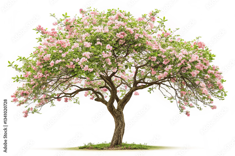 Obraz premium Beautiful flowering tree with green leaves isolated on transparent background