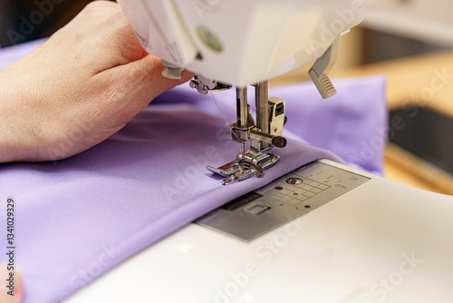 A line on fabric sewn on a sewing machine. Sewing industry of the textile industry.