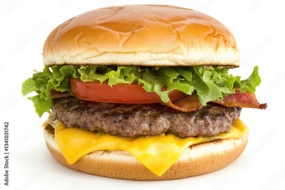 Juicy Hamburger with Fresh Lettuce, Tomato, and Cheddar Cheese Juicy Hamburger with Fresh Lettuce, Tomato, and Cheddar Cheese