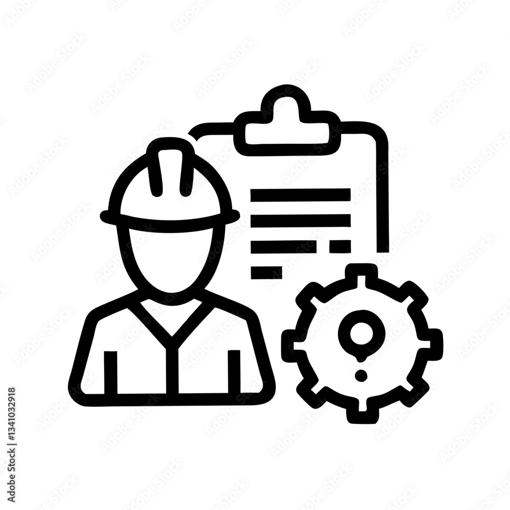 Construction worker reporting safety hazards, clipboard and gear icon, safety management
Construction worker reporting safety hazards, clipboard and gear icon, safety management