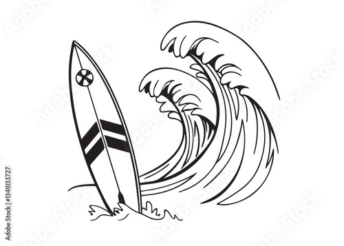 Surf wave or surfing equipment hand drawn Silhouette vector Illustration design