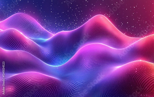 Abstract digital landscape with glowing, wavy lines