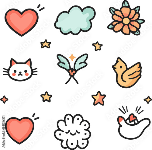 Foto set of funny cats Cat Love Flower Wings star Golden Snitch Bird Cloud Decoration