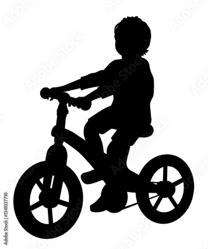 Children silhouettes. Little boy riding a bicycle. Vector illustration.	