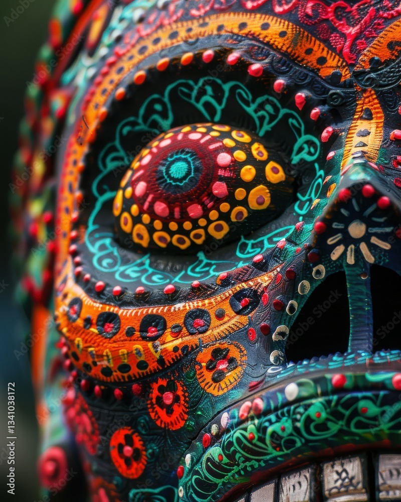 Naklejka premium Mexican Festival Mask: Intricate Hand-Painted Details, Studio Light