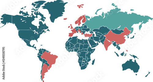 Illustration of a Colored map of world