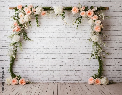 Elegant Floral Arrangement on a White Brick Wall