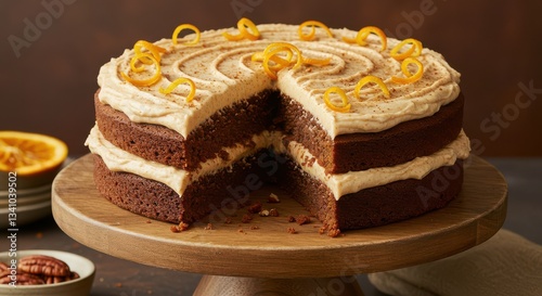 Wallpaper Mural Delicious Layer Cake with Cream Frosting and Orange Garnish Ready to Serve Torontodigital.ca