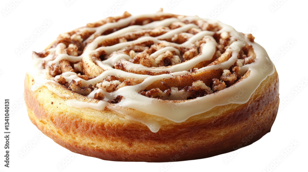 Fototapeta premium Tempting cinnamon roll drizzled with cream cheese icing at a cozy bakery