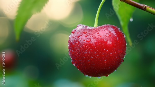 Juicy Cherry with a Natural Shine, Reflecting Light and Highlighting Its Ripeness