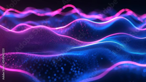 Abstract Digital Waveform Visualization in Neon Blue and Pink with Dynamic Light and Motion