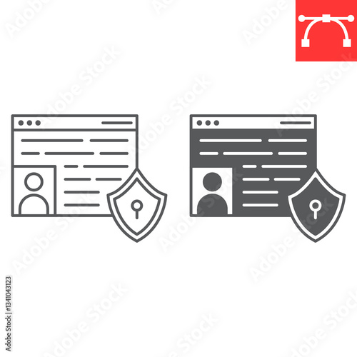 Personal data security line and glyph icon, security and protection, data protection vector icon, vector graphics, editable stroke outline sign, eps 10.