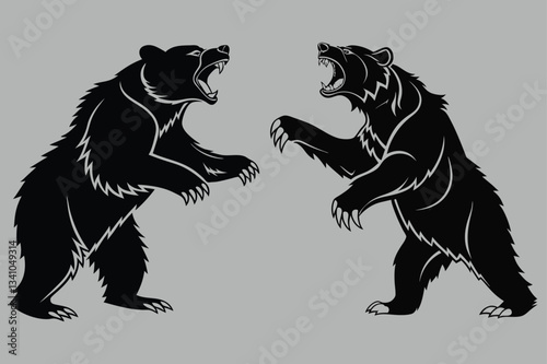a bear turning aggressively silhouette vector design art and illustration